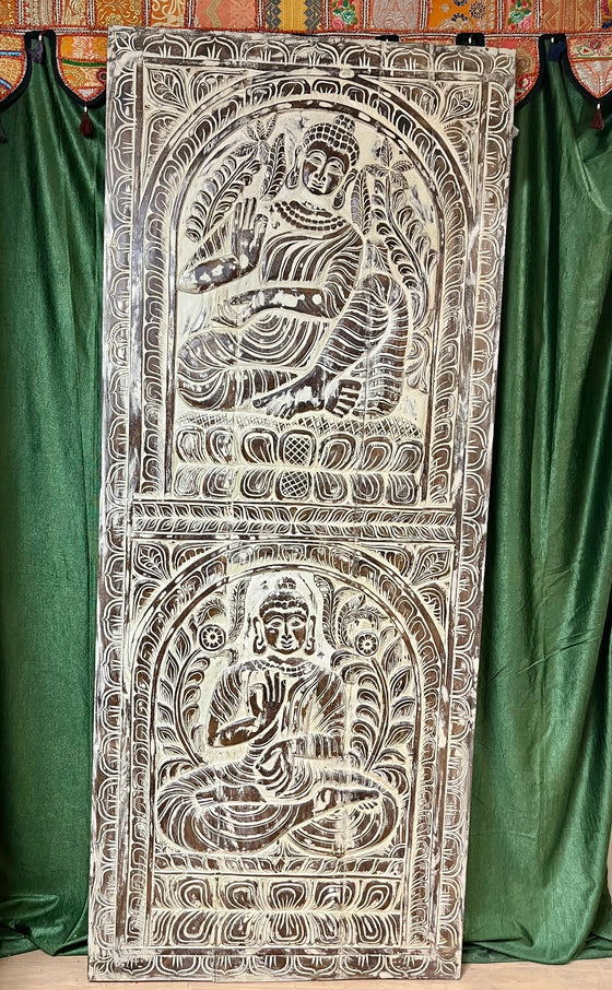 Buddha Carved Wall Art Rustic White Barn Door ResortDecor Wall Hanging 
