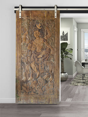 Hand Carved Shiva Riding Nandi Wall Art, Sliding Barn Door 
