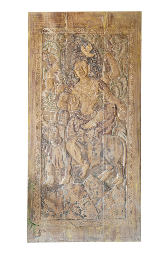 Vintage Carved Wall Panel Shiva Riding Nandi Accent Wall Decor Barn Door 