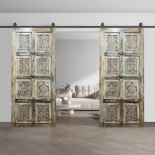  Vintage Artisans Carved Door Green Reclaimed Wood Barn Door Panel 