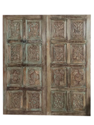 Navsari Carved Barn Door, Soft Green Boho Sliding Door, 80