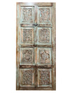 Vintage Artisan Carved Door Green Reclaimed Wood Barn Door Panel 