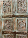 Vintage Artisan Carved Door Green Reclaimed Wood Barn Door Panel 