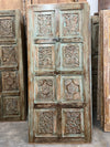Vintage Artisan Carved Door Green Reclaimed Wood Barn Door Panel 