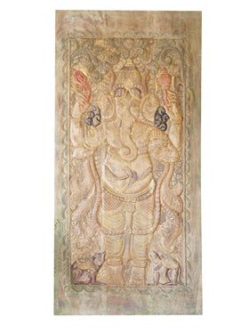 Ganesha Wall Sculpture, Kundalini Ganesh Carved Barn door 84x41