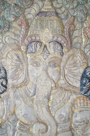 Vintage Wall Panel Door Ganesha Carved Wood Barn Door Accent Wall Decor 84
