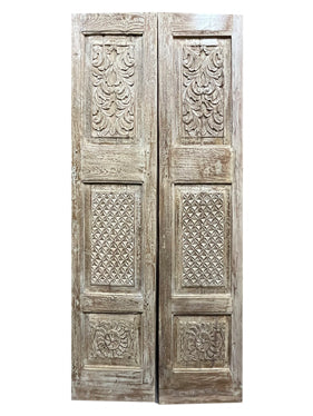 Mahal Carved Barn Door, Vintage Whitewash Door, Pantry Door 80x21