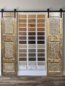  Jal Mahal Carved Barn Door, Vintage Whitewash Door, 80x21