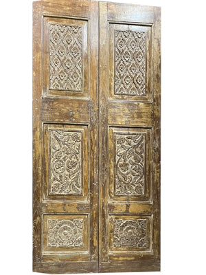 Jal Mahal Carved Barn Door, Vintage Whitewash Door, 80x21