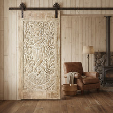  Fluting Krishna Wall Panel – Vintage Limewash Carved Temple Door Wall Art 