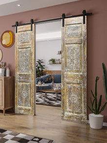  Hand Carved Double Doors Limewash Farmhouse Barndoors