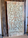 Radha Krishna Carved Wood Wall Art Blue Vintage Barn Door Wall Panel 