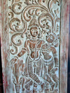 Radha Krishna Carved Wood Wall Art Blue Vintage Barn Door Wall Panel 
