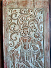 Radha Krishna Carved Wood Wall Art Blue Vintage Barn Door Wall Panel 