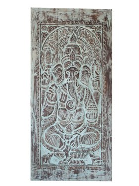 Ganesha Seated on Lotus Sliding Barndoor, Handcarved Wall Art, 84x42