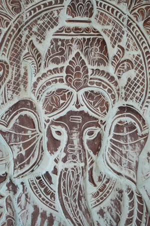 Ganesha Seated on Lotus Sliding Barndoor, Handcarved Wall Art, 84x42