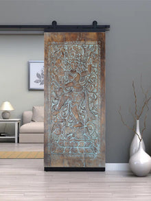  Shiva Nataraja Carved Wall Art, Bluewash Custom Barn Door 84x42