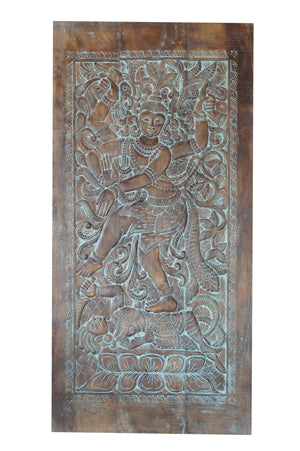 Hand-Carved Indian Wall Art Shiva Nataraja Temple Decor Barn Door