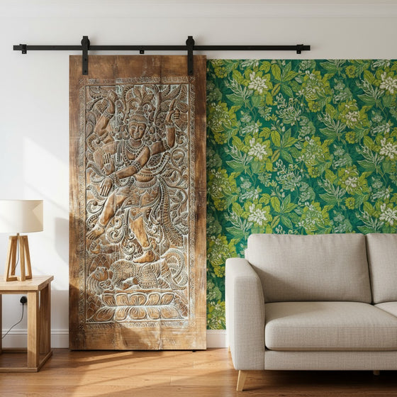 Hand-Carved Indian Wall Art Shiva Nataraja Temple Decor Barn Door