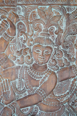 Shiva Nataraja Carved Wall Art, Bluewash Custom Barn Door 84x42