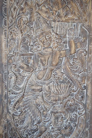 Krishna Wall Art Sculpture, Govardhana Krishna, Vintage Door 84x42