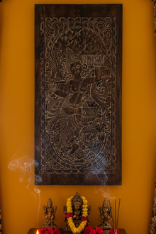  Vintage Carved Door Panel – Indian Wall Art with Govardhan Krishna | Handcrafted Spiritual Decor 