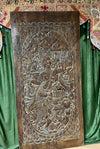 Vintage Carved Door Panel – Indian Wall Art with Govardhan Krishna | Handcrafted Spiritual Decor