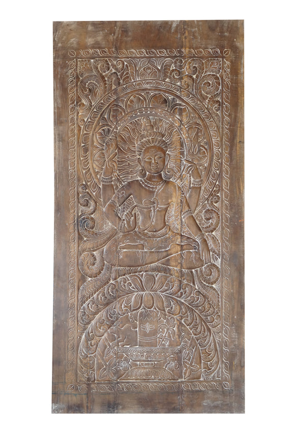 Meditating Shiva Indian Temple Wall Art Carved Barndoor 84x41