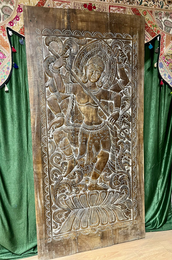 Vintage Wall Art Hand-Carved Shiva Temple Barn Door Wall Accent 84x41