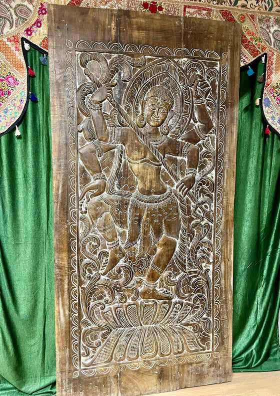 Vintage Wall Art Hand-Carved Shiva Temple Barn Door Wall Accent 84x41