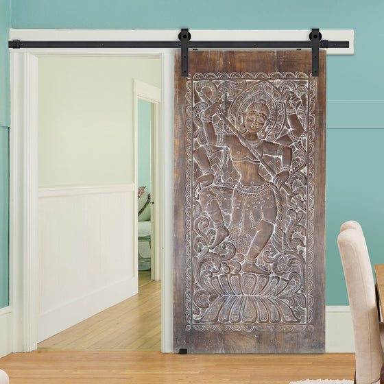 Vintage Wall Art Hand-Carved Shiva Temple Barn Door Wall Accent 84x41