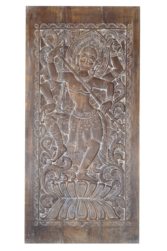 Vintage Wall Art Hand-Carved Shiva Temple Barn Door Wall Accent 84x41