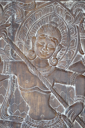Vintage Wall Art Hand-Carved Shiva Temple Barn Door Wall Accent 84x41