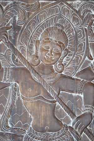 Vintage India Carved Shiva Wall Art, Sliding Barn Door, 84x41