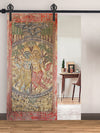 Vintage Colorful Krishna & Balram, Indian Carved Temple Door, Accent Wall Sculpture, 96