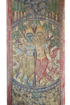 Vintage Colorful Krishna & Balram, Indian Carved Temple Door, Accent Wall Sculpture, 96