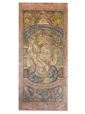 Vintage Carved Panel Ganesha Barn Door Wall Art Decor 96x40