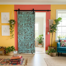  Vintage Carved Wall Panel Radha Krishna Blue Barn Door Accent Wall Decor