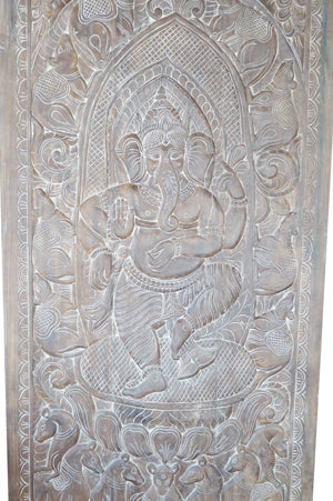Vintage Temple Ganesha Sculpture, Carved Indian Door 96