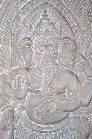 Vintage Temple Ganesha Sculpture, Carved Indian Door 96