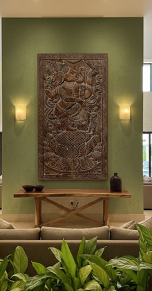  Artisans Carved Wall Panel Vintage Indian Ganesha Wall Sculpture