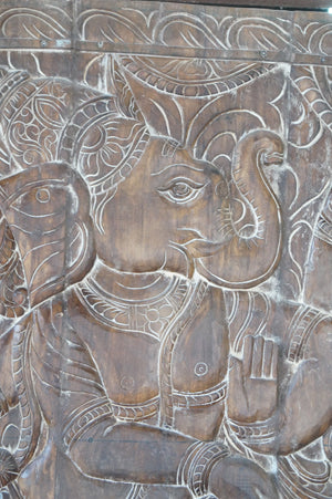 Vintage Hindu Carved Ganesha Wall art Decor Wood Wall Accent Panel 72x36