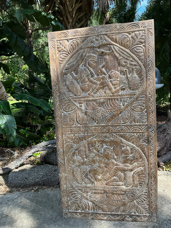 Vintage Carved Wood Kamasutra Wall Art Custom Barn Door 72x35