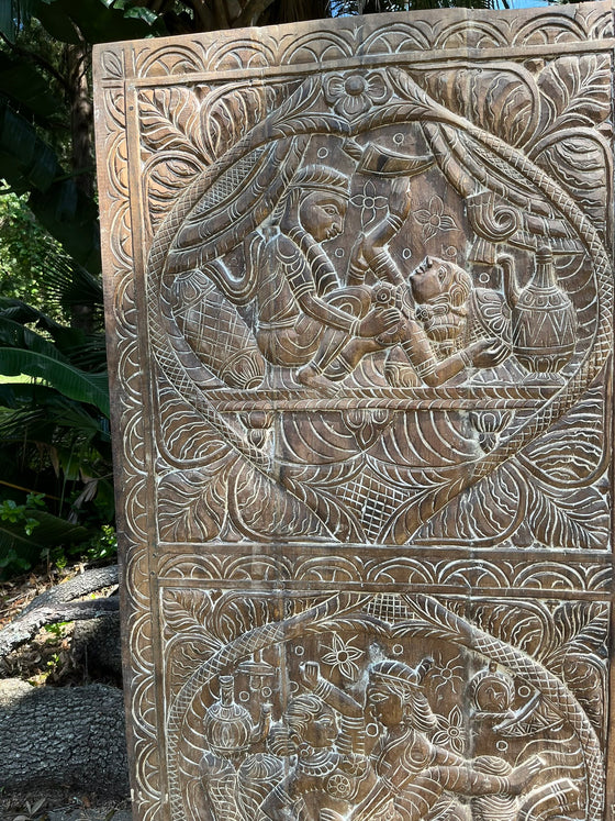 Vintage Carved Wood Kamasutra Wall Art Custom Barn Door 72x35
