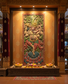  Vintage Ganesha Carving Wall Art Colorful Temple Decor Wall Panel Decor 