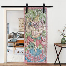  Colorful Vintage Ganesha Carving Sliding Barn Door Indian Wall Panel 84