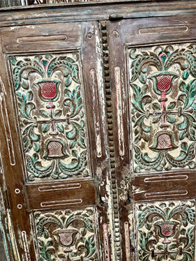 Antique Indian Jharokha Window Shutter Carved Wall Decor Panel