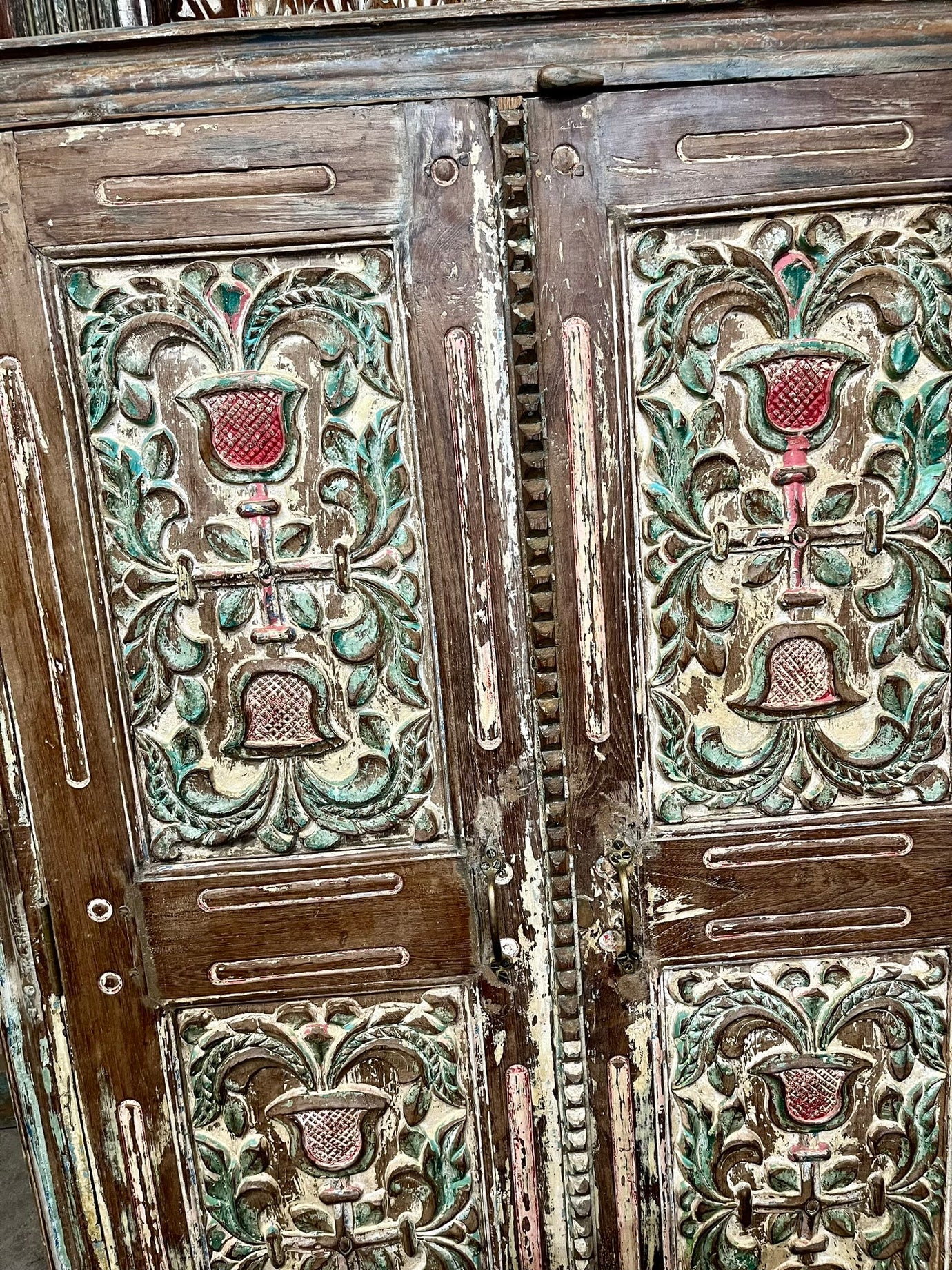 Antique Indian Jharokha Window Shutter Carved Wall Decor Panel