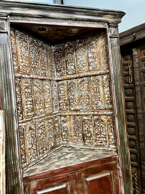 Antique HandCarved Bookshelf Corner Open Rustic Farmhouse Bookcase