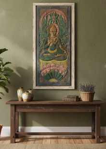  Vintage Carved Blessing Buddha Wall Art Colorful Wall Decor Panel 